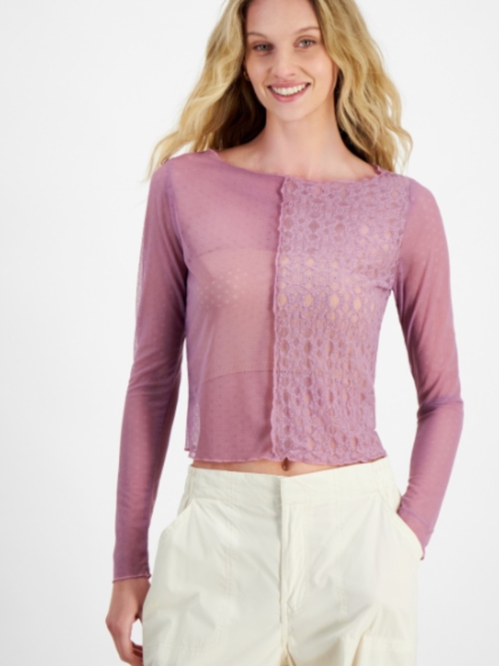 Self Esteem Juniors' Boat-Neck Long-Sleeve Mesh Top - Valerian SIZE XS NWT